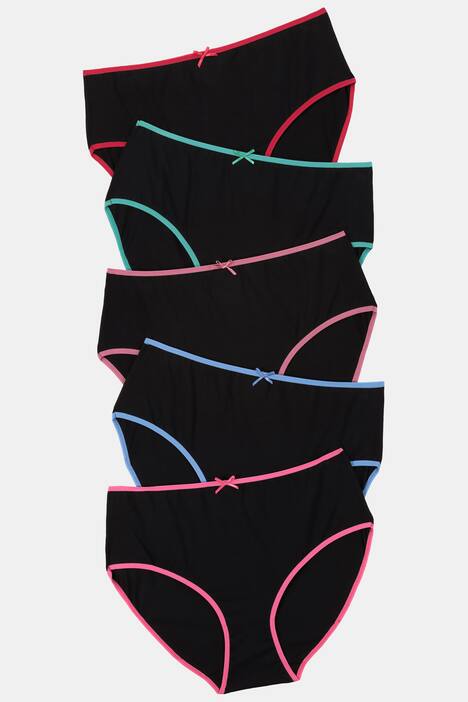 Slips, 5er-Pack, schwarz, bunte Abschlüsse