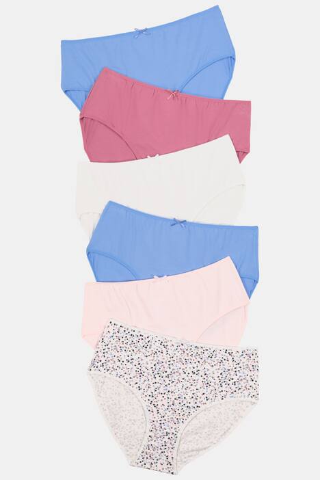 Slips, 5+1 gratis, Punkte / weiß / rosa / blau