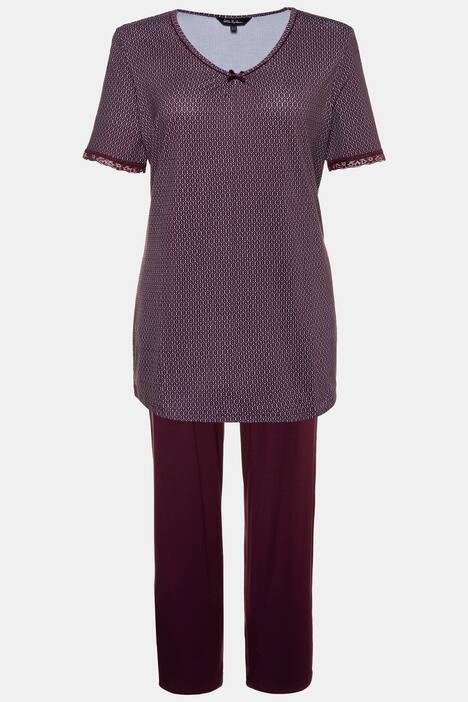 Pyjama, fein gemustert, V-Ausschnitt