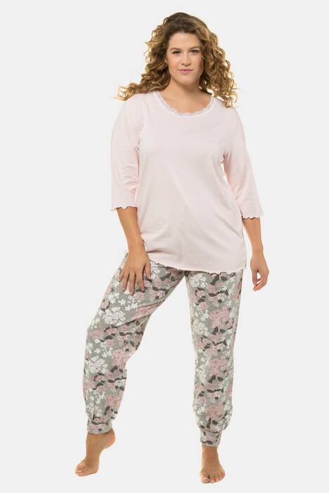 Pyjama, Blütenmuster, reine Baumwolle, bis Gr. 66/68