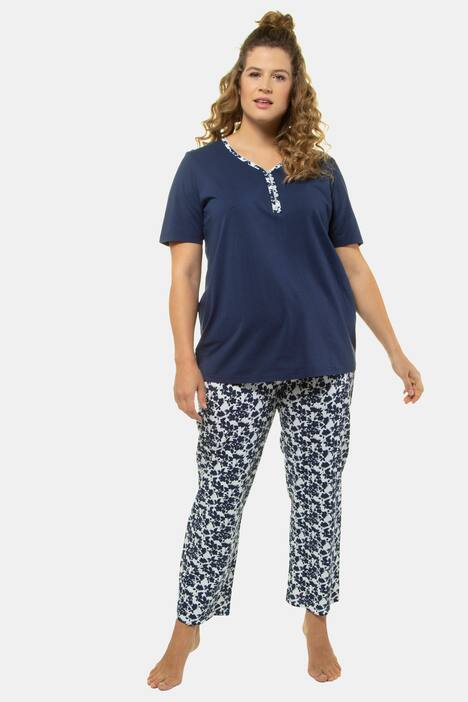 Pyjama, Blumenmuster, Tunikaausschnitt, bis Gr. 66/68