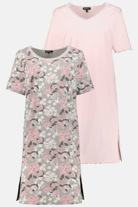 Bigshirts, 2er-Pack, Blütenmuster/Rosa, Spitzendetails