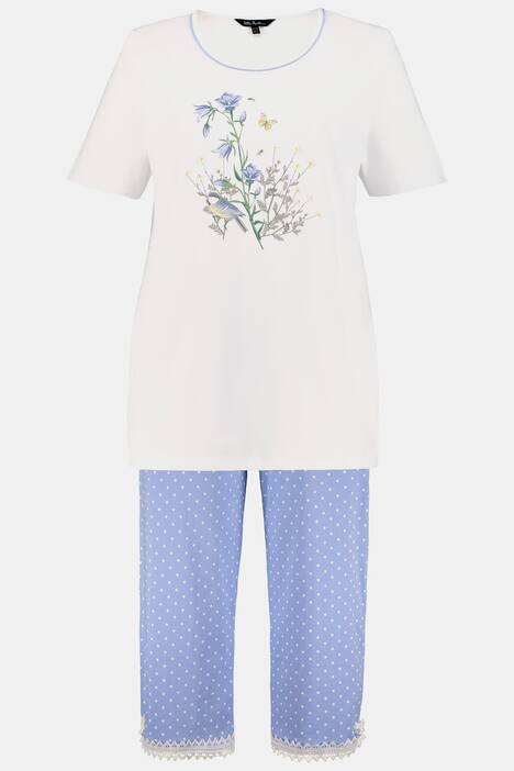 Pyjama, Wiesenblumen-Motiv, Spitzensaum, bis Gr. 66/68