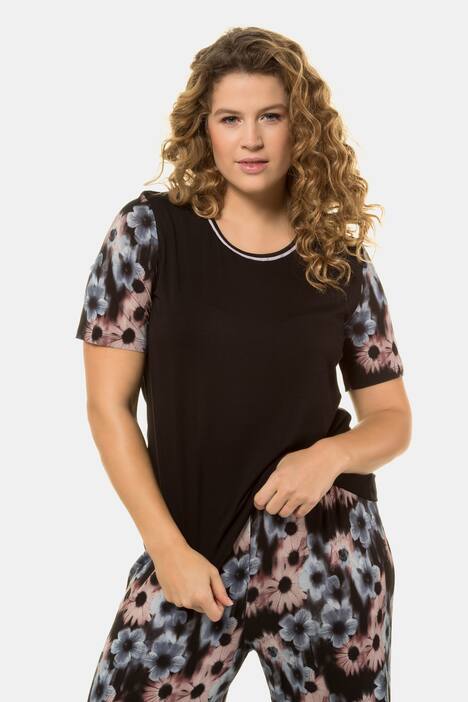 Homewear-Shirt, Blumenärmel, Ripsband