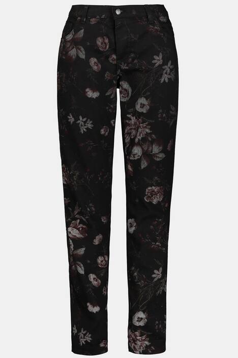 Hose Julia, Blütenmuster, schmales Bein, Used-Look