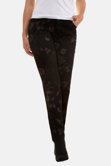 Hose Julia, Blütenmuster, schmales Bein, Used-Look