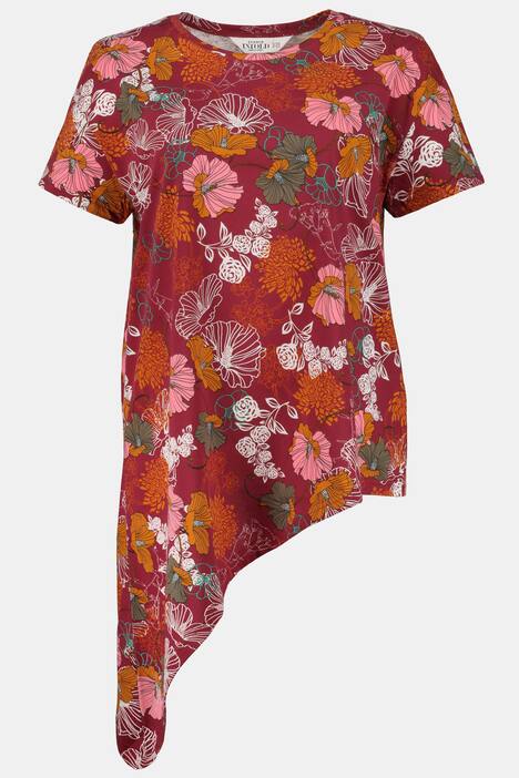 Shirt, geblümt, asymmetrischer Saum, Halbarm