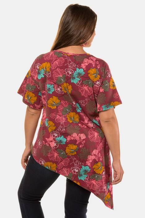 Shirt, geblümt, asymmetrischer Saum, Halbarm