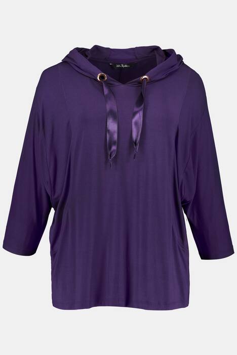 Yoga-Sweatshirt, Fledermausärmel, Kapuze, Satinband