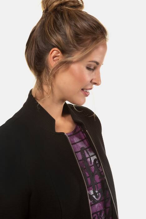 Blazer, Strukturjacquard, kurze Form, Lederoptikdetails