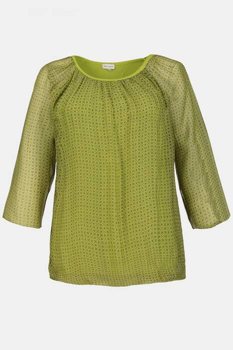 Seidenbluse, Jerseyfutter, Elastiksaum, 3/4-Ärmel