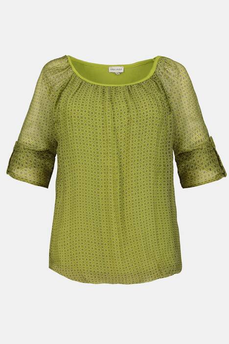 Seidenbluse, Jerseyfutter, Elastiksaum, 3/4-Ärmel