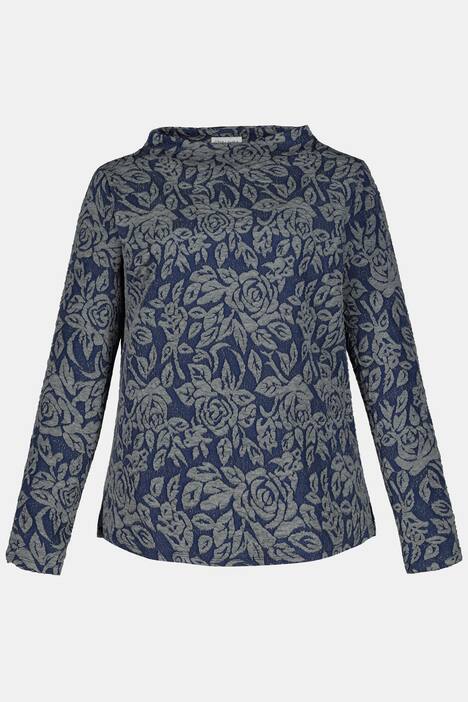 Sweatshirt, Blütenjacquard, weiter Stehkragen