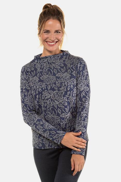 Sweatshirt, Blütenjacquard, weiter Stehkragen
