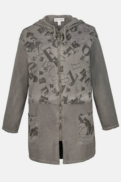 Sweatjacke, teils gemustert, Oversized, Kapuze