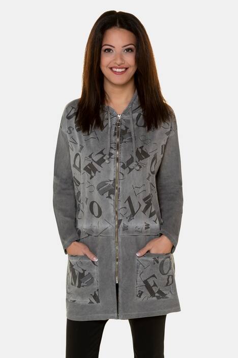Sweatjacke, teils gemustert, Oversized, Kapuze