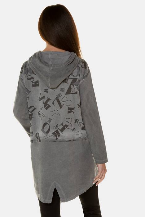 Sweatjacke, teils gemustert, Oversized, Kapuze