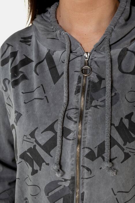 Sweatjacke, teils gemustert, Oversized, Kapuze