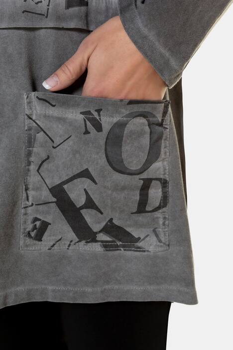 Sweatjacke, teils gemustert, Oversized, Kapuze