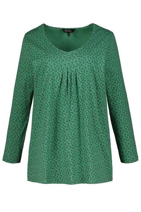 Mini Star Print V-Neck A-line Fit Cotton Knit Tee