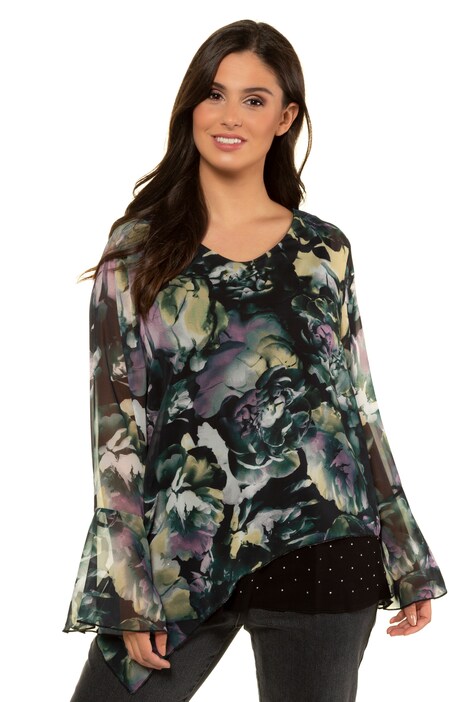 Blouse, chiffon layer, wide sleeves