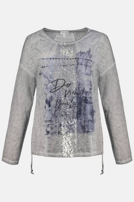 Shirt, Patchlook, Pailletten, Saumraffung, Ziernähte