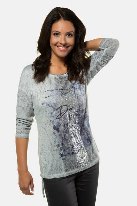Shirt, Patchlook, Pailletten, Saumraffung, Ziernähte