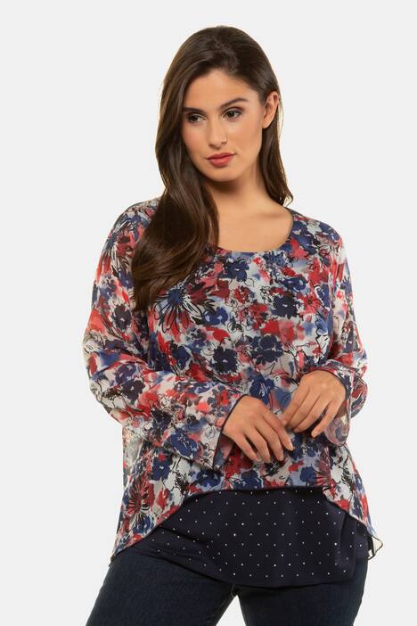 Bluse, Blütenchiffon, Jerseytop, Ziersteine