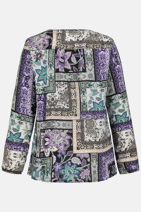 Bluse, Patchdruck, Hohlsäume, Gummibündchen