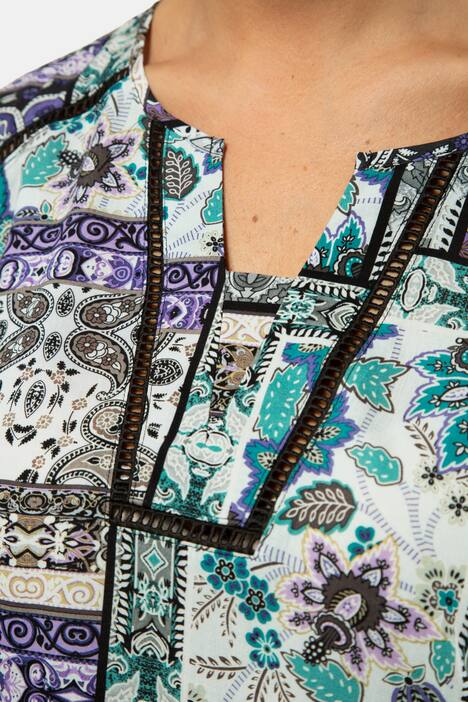 Bluse, Patchdruck, Hohlsäume, Gummibündchen