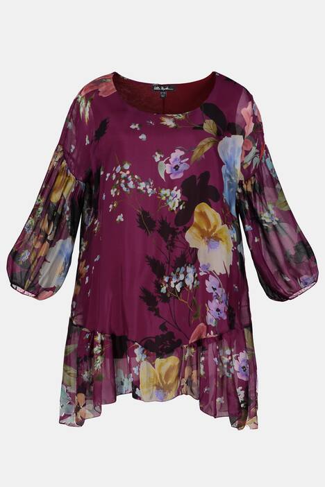 Seidenkleid, Blütenmuster, Oversized, Jerseytop