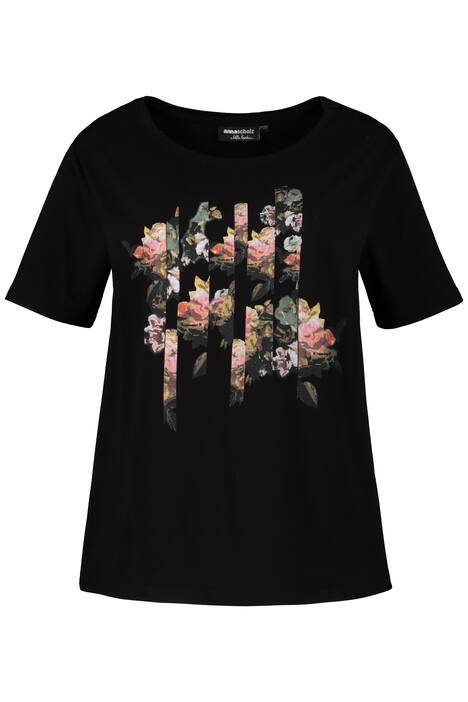 Abstract Flower Print Round Neck Stretch Knit Top