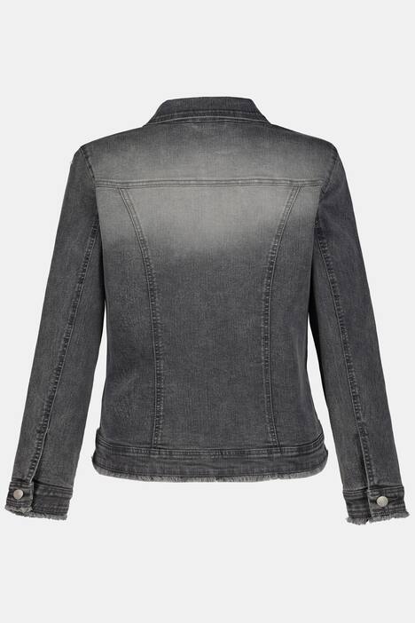 Jeansjacke, innen bedruckt, Fransensaum, Wascheffekte