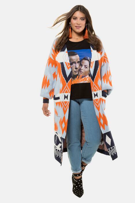 Strickjacke, extra lang, Grafikdesign, Langarm