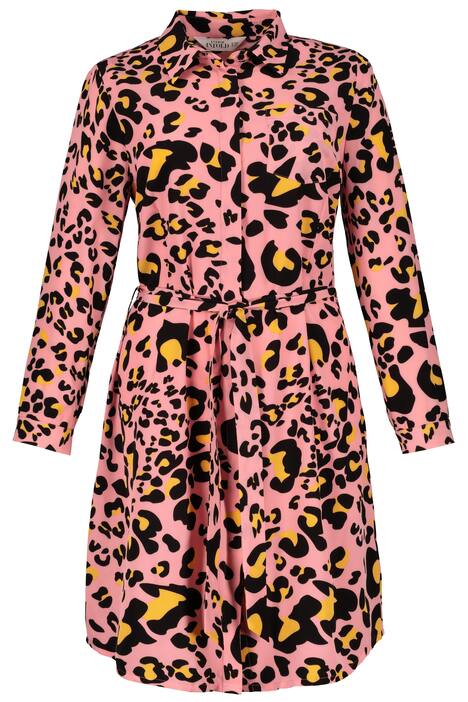 Bright Animal Print Button Front Stretch Shirt Dress