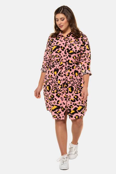 Hemdblusen-Kleid, Color-Leo, Bindegürtel, Langarm
