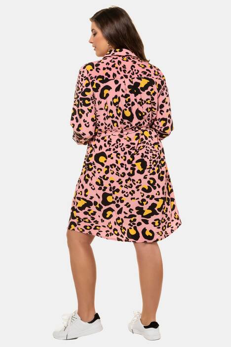 Hemdblusen-Kleid, Color-Leo, Bindegürtel, Langarm