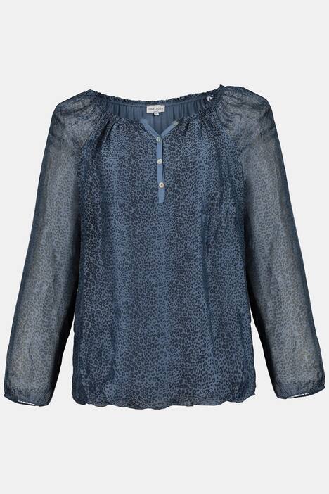 Seidenbluse, Animalmuster, Raffung, Jerseytop