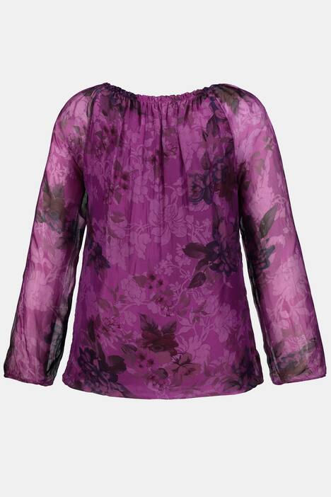 Seidenbluse, Vintageblüten, Elastiksaum, Jerseytop
