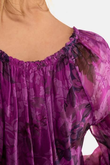 Seidenbluse, Vintageblüten, Elastiksaum, Jerseytop