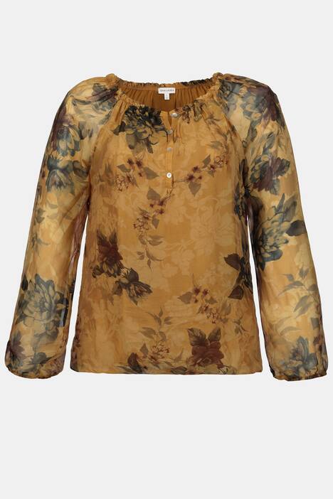 Seidenbluse, Vintageblüten, Elastiksaum, Jerseytop
