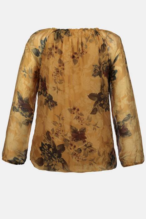 Seidenbluse, Vintageblüten, Elastiksaum, Jerseytop