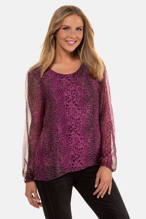 Seidenbluse, Animalmuster, Elastiksaum, Jerseytop