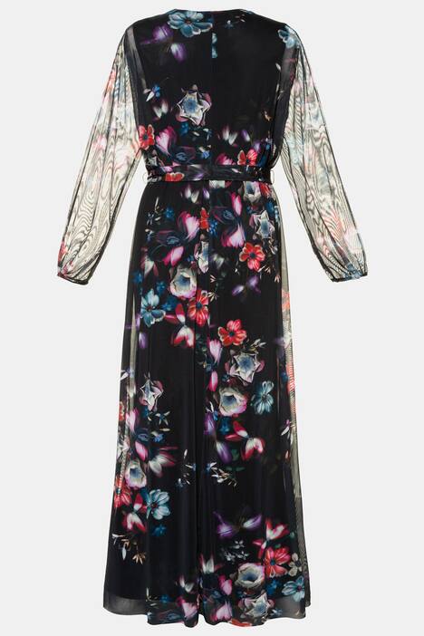 Abendkleid, geblümter Mesh, blickdicht, Langarm