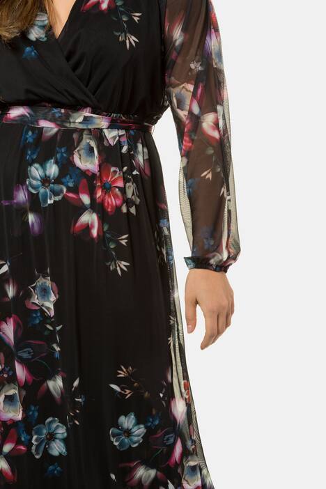Abendkleid, geblümter Mesh, blickdicht, Langarm