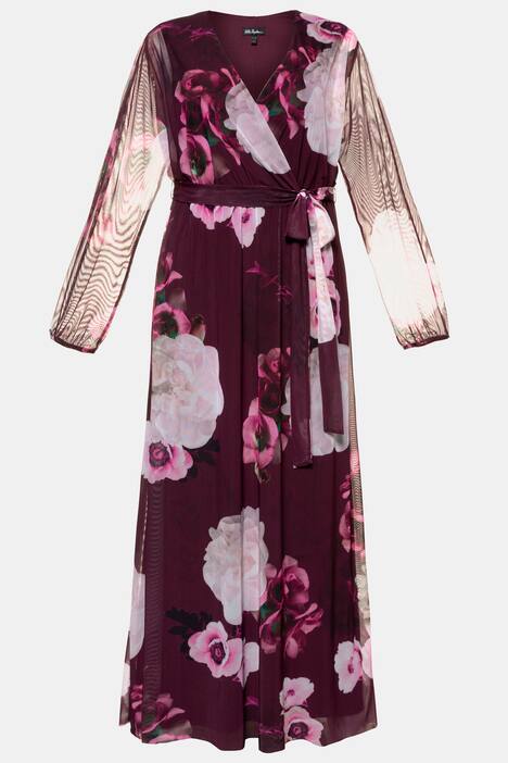 Abendkleid, geblümter Mesh, blickdicht, Langarm