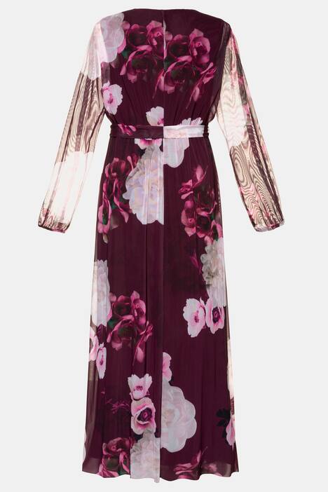 Abendkleid, geblümter Mesh, blickdicht, Langarm