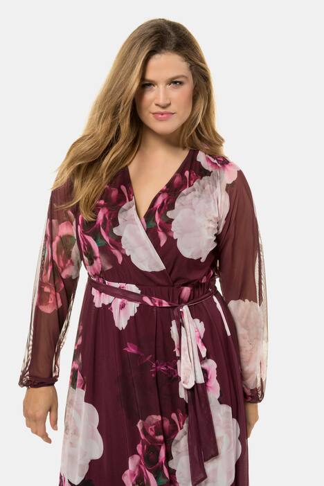 Abendkleid, geblümter Mesh, blickdicht, Langarm