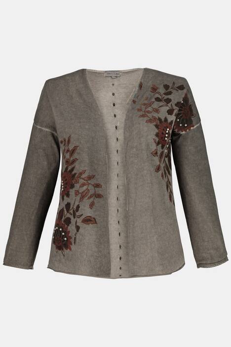 Strickjacke, Blütenmotiv, Perlen, Ajourrücken