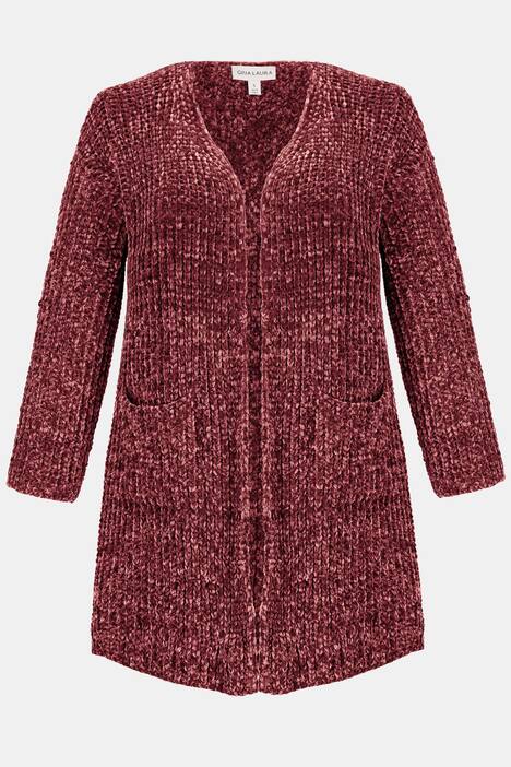 Cardigan, Chenille, offene Form, Langarm